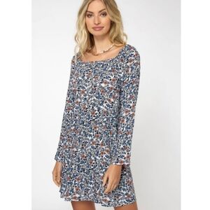 132. O'Neill Floral Long Sleeve Smocked Back Dress Size Medium
